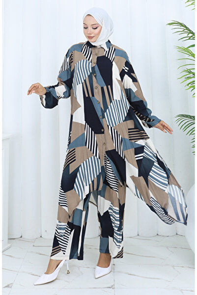 sefamerve Viscose Fabric Tunic Trousers Double Set 2140-03 Mink