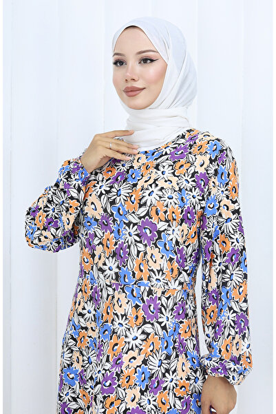 sefamerve Desenli Penye Elbise 2135A-01 Mor
