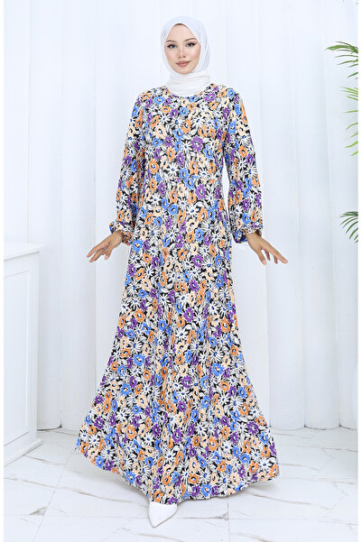 sefamerve Desenli Penye Elbise 2135A-01 Mor