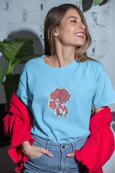 ArtYus Girls/Women Japanese Fish Transfer Printed Round Neck Short Sleeve T-S...