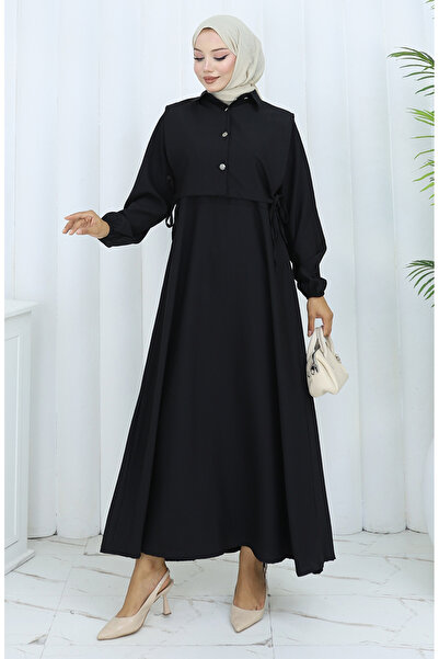 sefamerve Linen vest dress two-piece set 2141-10 black