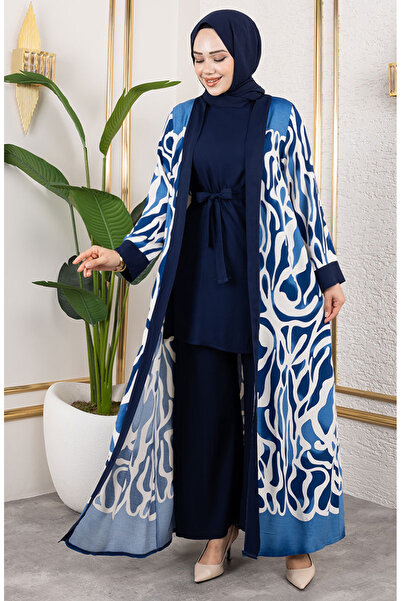 sefamerve Patterned Triple Viscose Set 0345-04 Indigo