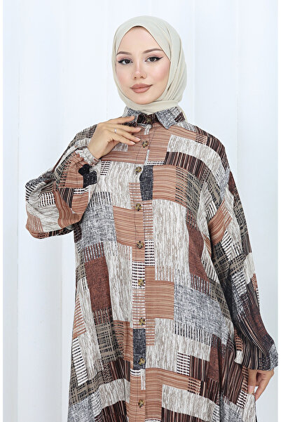 sefamerve Viscose Fabric Tunic Trousers Double Set 2139-02 Brown Mink