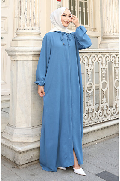 sefamerve Kolu Lastikli Fermuarlı Ferace 0140-02 İndigo