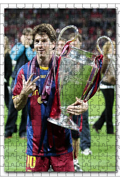 Cakapuzzle Cakasepetim Barcelona Formalı Messi ve Şampiyonluk Kupası 255 Parça Puzzle Yapboz Mdf (Ahşap)