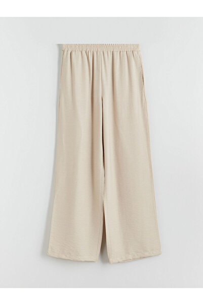 LC Waikiki Beige Elastic Waist Wide Leg Women's Trousers