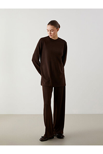 LC Waikiki Lcw Modest Brown Elastic Waist Wide Leg Women's Trousers