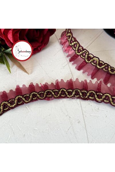 Gelincimherşey Декоративна панделка бордо златиста с назъбена ресничка 3,5 см...