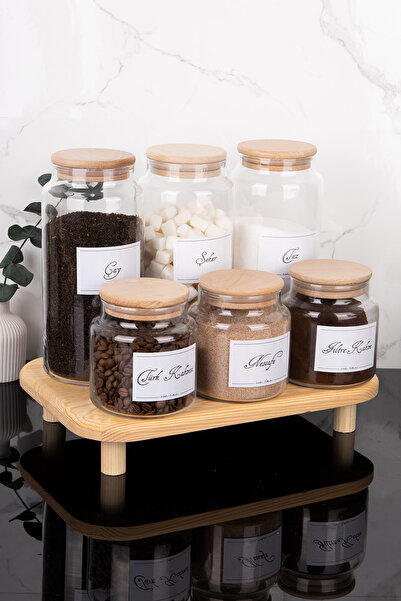 6-Piece Glass Jar Set with Stand Vacuum Lid Coffee Set & Tea Sugar Salt Storage Container 1300 ml - 500 ml
