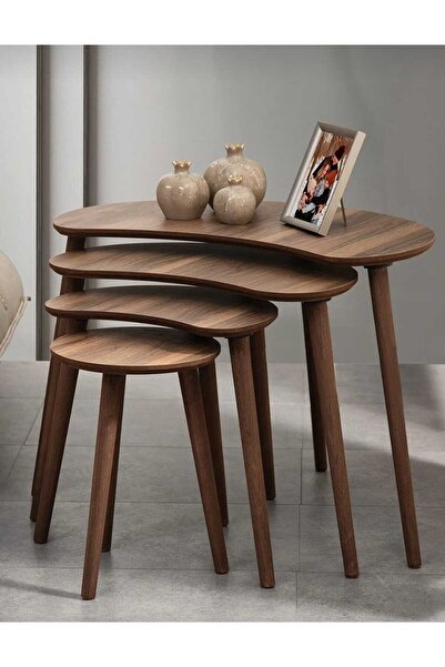 SİNA HOME DESİGNS 4 LÜ MDF AHŞAP ZİGON SEHPA CEVİZ