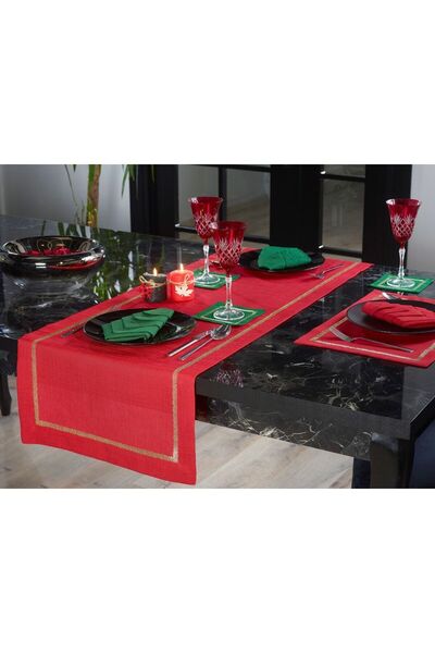 busrasdesign New Year Diamond Series Gold Embroidered Red Runner