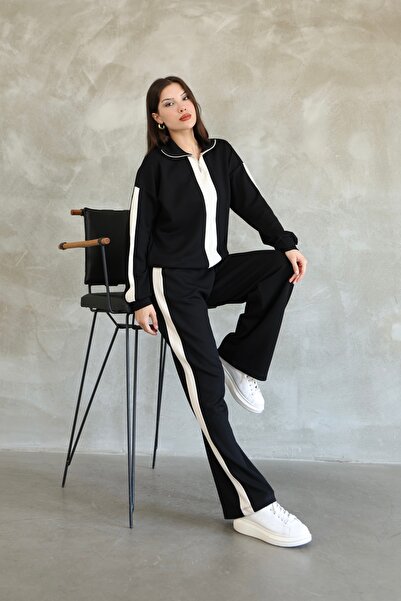 sportiness Garnili Stripe Detailed Zippered Modal Fabric Tracksuit Set
