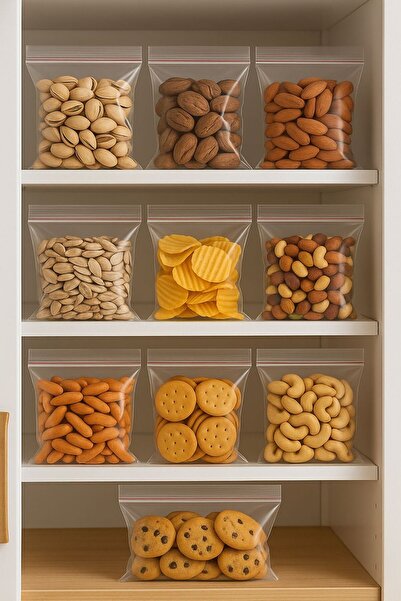 Febros 100’lü Buzdolabı Kilitli Torba Poşet Dondurucu İkramlık Çerez Davet Kına Hediyelik Poşeti 13x16 cm