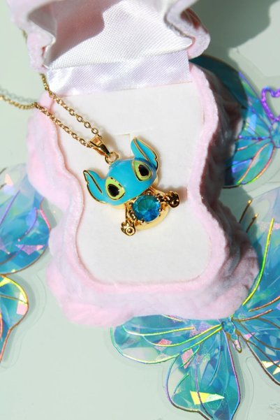 Harlofia Jewelry Steel Blue Zircon Stone Stitch Necklace