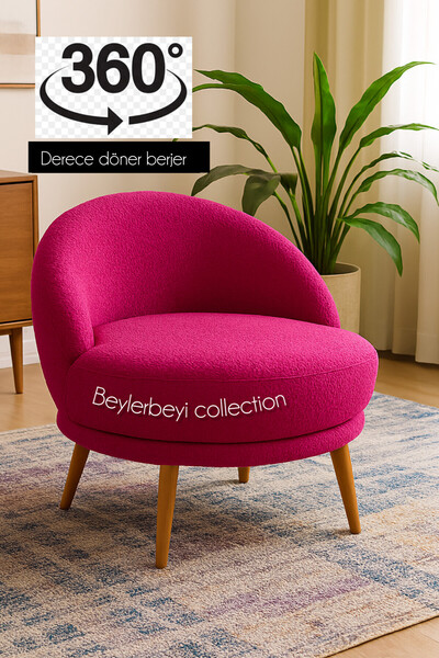 BEYLERBEYİ 360 derece döner berjer, fuşya rengi peluş kumaş, tekli koltuk, mekanizmalı, berjer