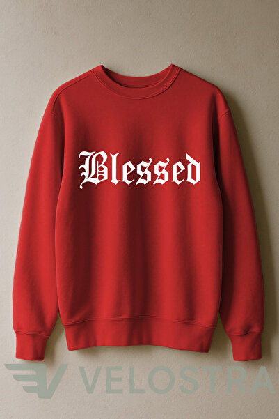 Velostra Hanorac unisex Blessed cu imprimeu 3 İplik İçinde Şah cu căptușeală ...