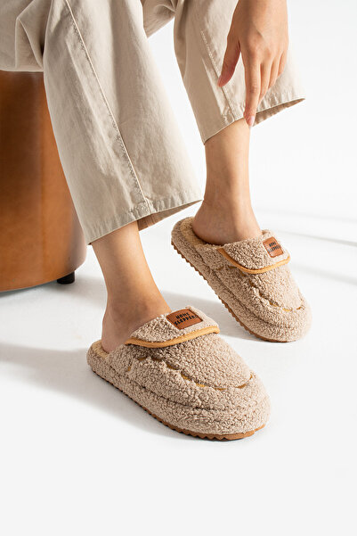 star shoes Women's Beige House Slippers No Sound Thick Sole Winter Slippers