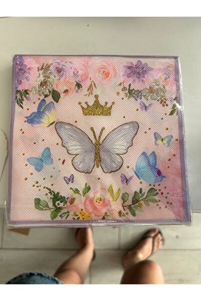 Partifabrik Colorful Flowers Butterflies Themed White Paper Napkin