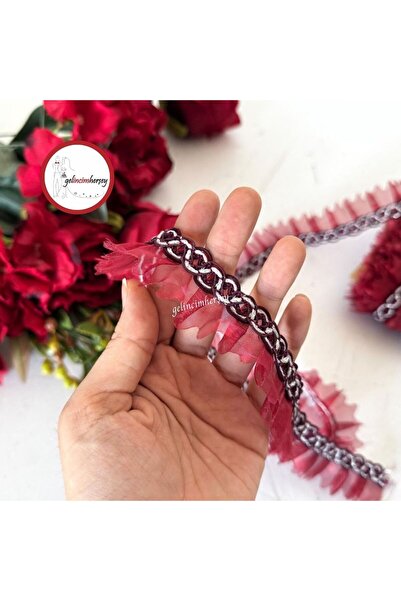 Gelincimherşey Декоративна панделка бордо със сребърни зъбци 3,5 см 5 метра