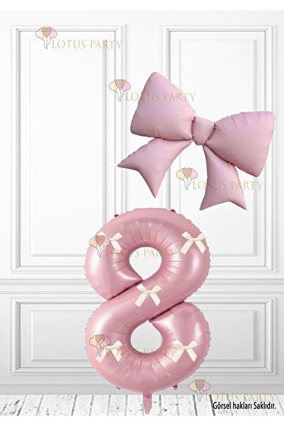 LOTUS PARTY بالون على شكل رقم باللون الوردي مع فيونكة بيضاء، بالون من الفويل ...