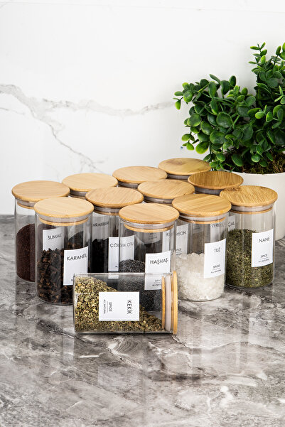 Dolkin Home طقم توابل من الزجاج البوروسيليكات مع أغطية من الخيزران، 12 قطعة، ...