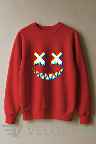 Velostra Unisex Crooked Happiness Printed 3 Thread Inside Ribbed Crew Neck Sweatshirt
