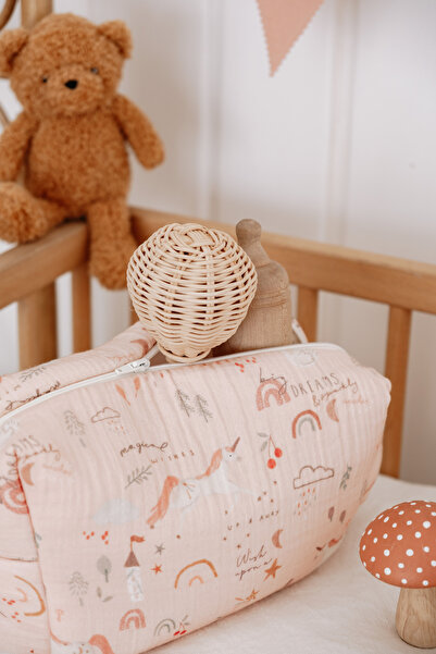 Lollie Baby&Kids Muslin Baby Care Bag, Waterproof Inner Surface - Pink Unicorn