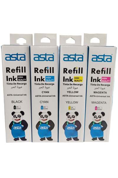 ASTA خرطوشة حبر إعادة تعبئة مكونة من 4 قطع (HP/EPSON/CANON) 4 × 100 مل متعددة...