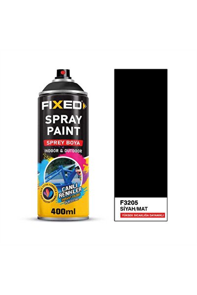 FIXED F3205 SPREY BOYA AKRİLİK SİYAH/MAT YÜKSEK ISIYA DAYANIKLI 400 ML