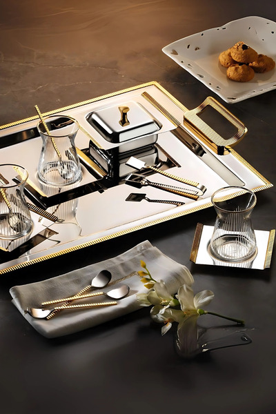 ÖzSa Home Mios 22 Piece 6 Person Tea Set - 18/10 Stainless Steel