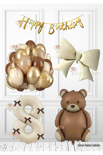 LOTUS PARTY Set de naștere cu fundă Ursuleț maro cu panglică Număr cremă Fund...