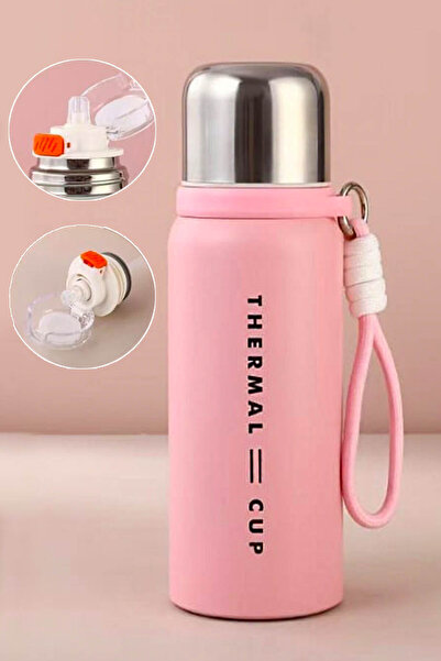 zozoya Thermal Cup Çift Katmanlı Paslanmaz Çelik Bardaklı Pembe Termos 600 ml