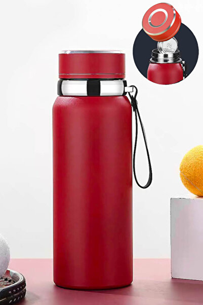 zozoya Kırmızı Çift Katmanlı Paslanmaz Çelik Termos Süzgeçli 800 ml