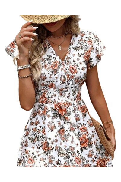 OEM Rochie mini alba cu maneci fluturand L-XL