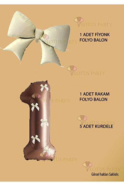 LOTUS PARTY Καφέ μπαλόνι με αριθμούς με λευκό φιόγκο - Κρεμ χρώματος μπαλόνι με φιόγκο από αλουμινόχαρτο Ρετρό Σετ φιόγκων ηλικίας 6 ετών