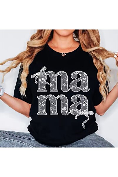l'eivor Γυναικείο βαμβακερό μπλουζάκι MAMA με δαντέλα με ψηφιακή εκτύπωση