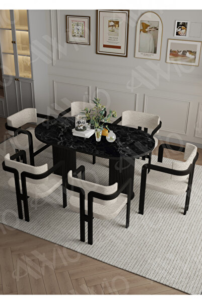 AVVİO Merlin Bohem 6'lı Tokyo MetalSandalye 80x180 Masa Sandalye Takımı yemek masası mutfak masa takımı