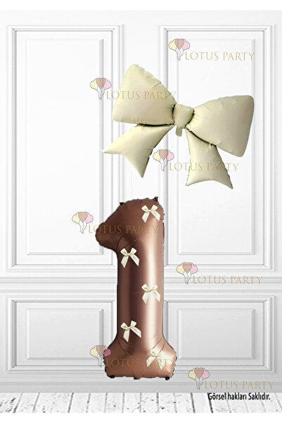 LOTUS PARTY Καφέ μπαλόνι με αριθμό σε λευκό χρώμα με φιόγκο - Κρεμ χρώμα με φιόγκο από αλουμινόχαρτο μπαλόνι ρετρό σετ φιόγκων 1 έτους