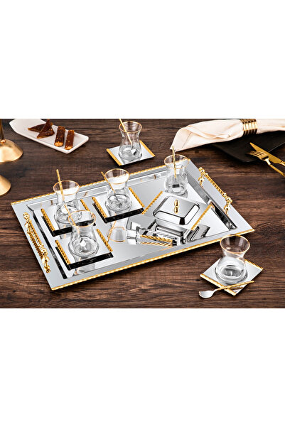 ÖzSa Home Roma 22 Piece 6 Person Tea Set - 18/10 Stainless Steel