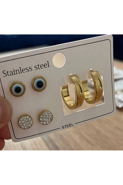 stainles steel Çelik Çoklu Küpe Seti