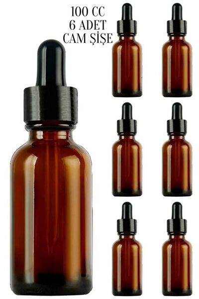 Tanemce 6 Adet 100 ml Amber Cam Damlalık Serum Şişesi 100 Cc Siyah Kapaklı Ka...
