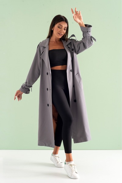 KIZILELMADA Stylish Stone-Colored Buttoned Trench Coat – Comfortable and Modern Fit
