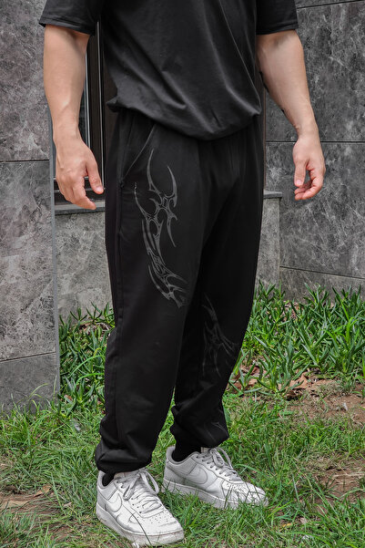 Liber Shadow Serpent - Ανδρικό μαύρο παντελόνι με ελαστικό πόδι, άνετο κομμένο τζόγκερ με τσέπες