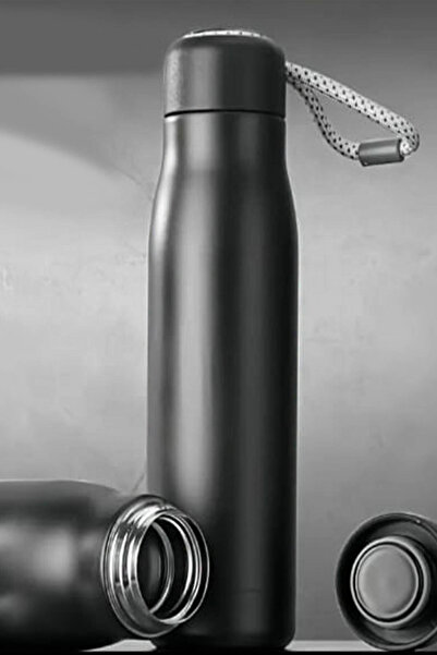 zozoya Double Layer Stainless Steel Black Thermos Cup with Separate Strap