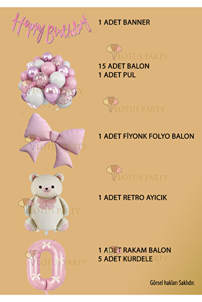 LOTUS PARTY Σετ ροζ φιόγκος Κρεμ χρώμα Αριθμός με κορδέλα αρκουδάκι με κορδέλα Ροζ φιόγκος Ροζ χρώμα Αριθμός 4 ετών