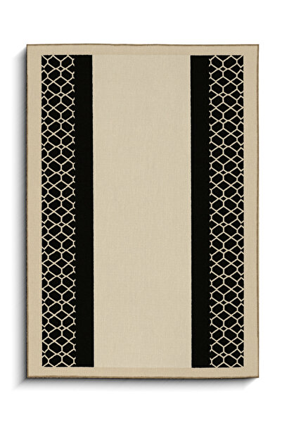 Rugs Modern Halı سجادة موسو ذات نمط مخطط باللون الأسود الكريمي وقاعدة منسوجة ...