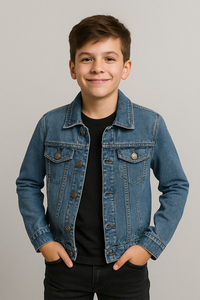 LITTLE&CO Erkek Çocuk Kot Ceket – Düğmeli Cepli, Rahat ve Şık Günlük Kombin İçin Denim Mont 3-17 yaş