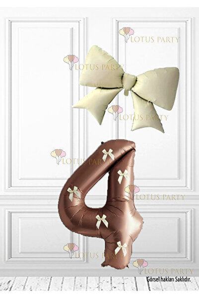 LOTUS PARTY Beyaz renk Fiyonklu Kahverengi Rakam Balon - Krem Renk Fiyonk Fol...