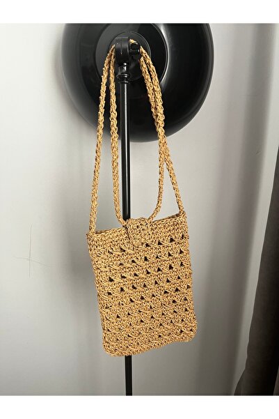 Moonstar Home Handmade Mini Long Drawstring Straw Bag