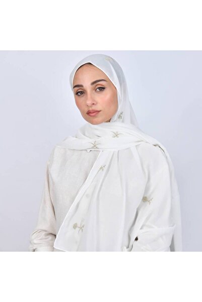 HAWRAA White Scarf with Golden Palm Tree and Swords Emblem